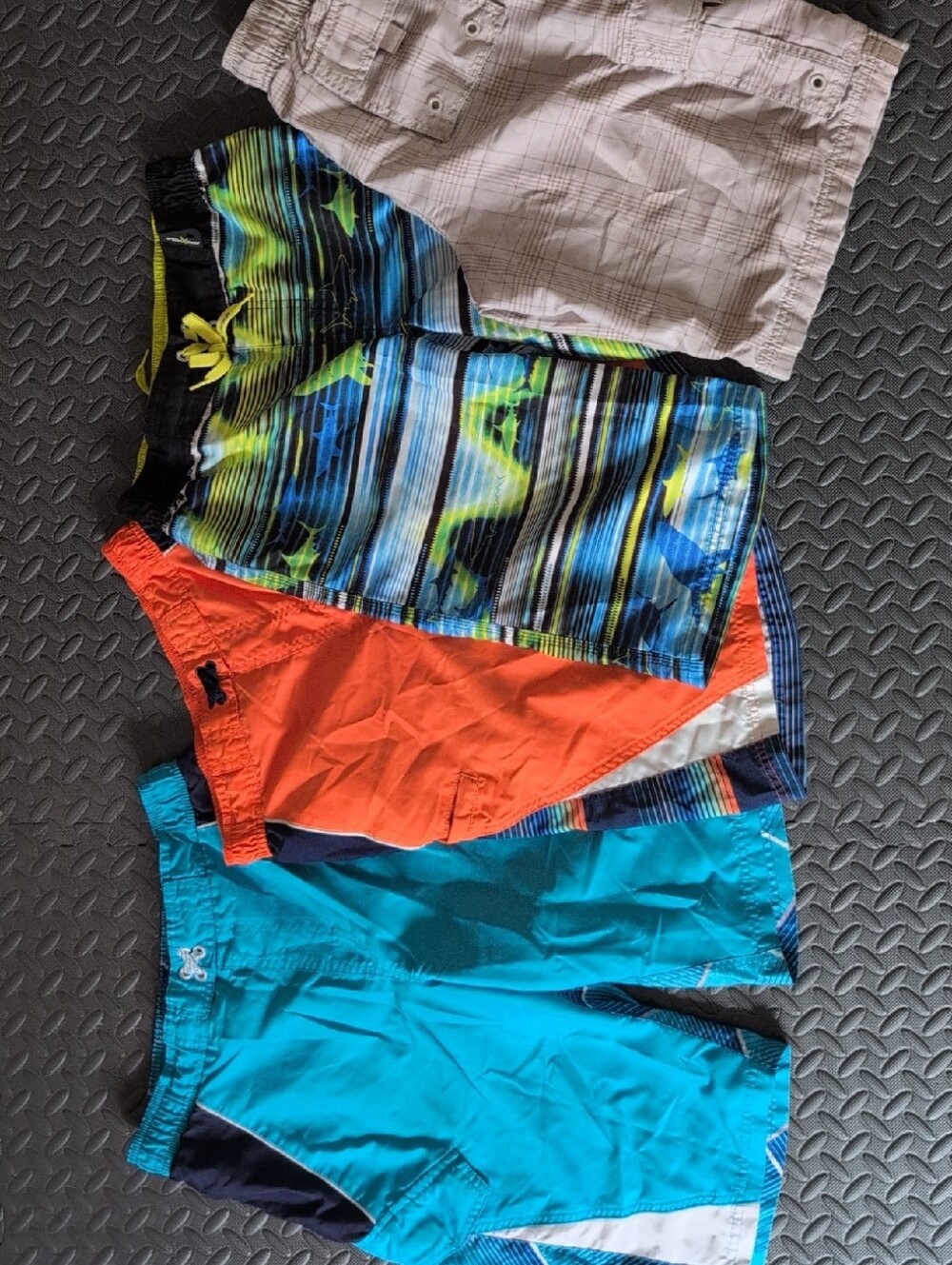 🩳 🌊 4-Pair EUC Multicolor Boys Swim Trunks - Striped & Solid Panels L-XL